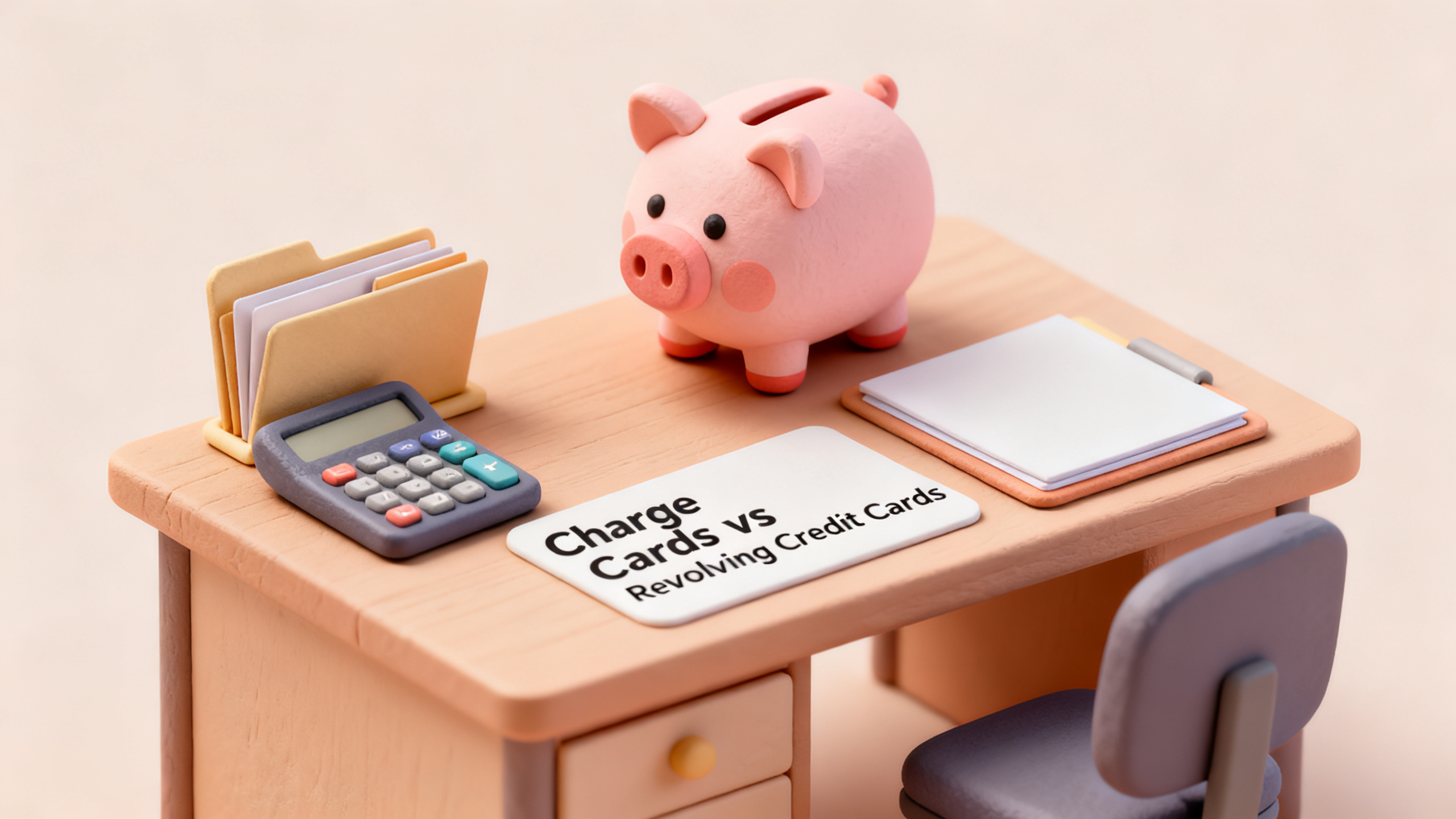 Clay diorama illustrating Charge Cards vs Revolving Credit Cards