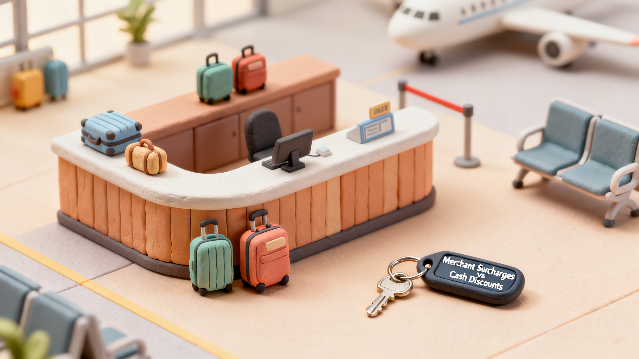 Clay diorama illustrating Merchant Surcharges vs Cash Discounts
