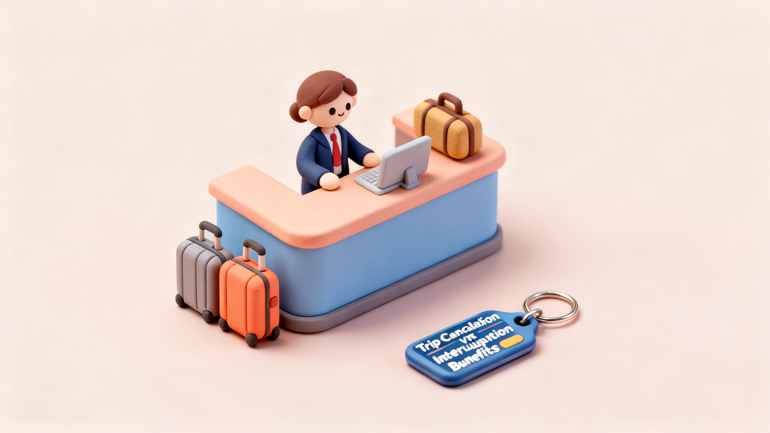 Clay diorama illustrating Trip Cancellation vs Interruption Benefits on Cards
